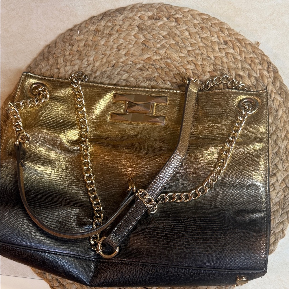 INC International Concepts Gold and Black Chain-Handle Shoulder Bag
